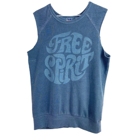 JUNK food Free Spirit Sleeveless Sweatshirts Tank Top in Vintage Teal Blue - Picture 2 of 5
